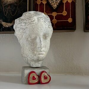 Heart Clip On Earrings Metal‎ Red & Gold Vintage